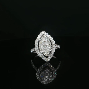 Estate 14K White Gold Round Diamond Cluster Marquise Shaped Halo Fashion Ring Mood Piece Seasonal Accent