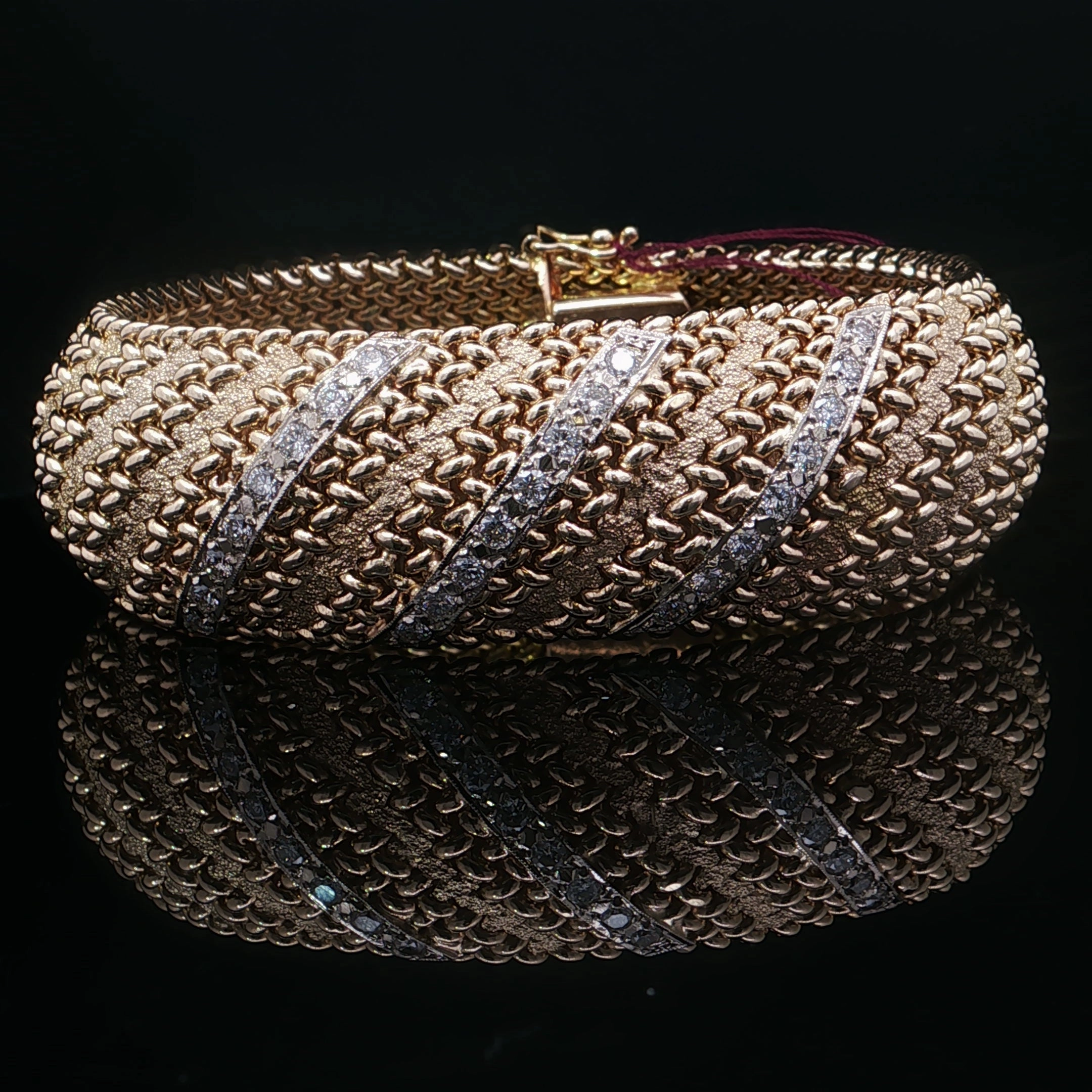 Estate 14K Yellow Gold 1.20cttw Diamond Wide Woven Bracelet Fine Accent Quick Layer