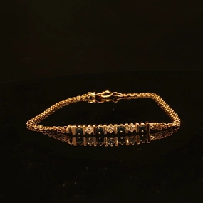 Estate 14K Yellow Gold 7 Inch Diamond and Sapphire Bar Bracelet Comfort Style