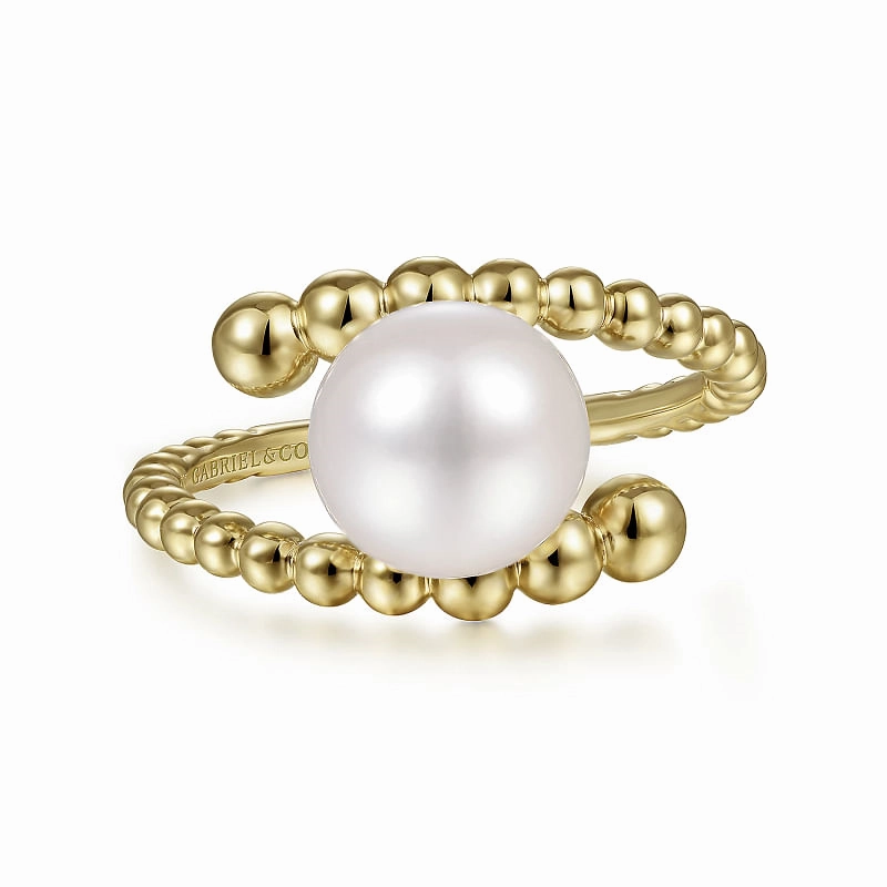 Season Match 14K Yellow Gold Bypass Bujukan Pearl Ring