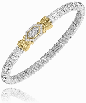 Eye-Catching Sparkle 14K Yellow Gold and Sterling Silver Diamond Bangle Bracelet