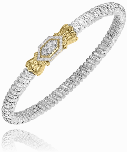 Eye-Catching Sparkle 14K Yellow Gold and Sterling Silver Diamond Bangle Bracelet