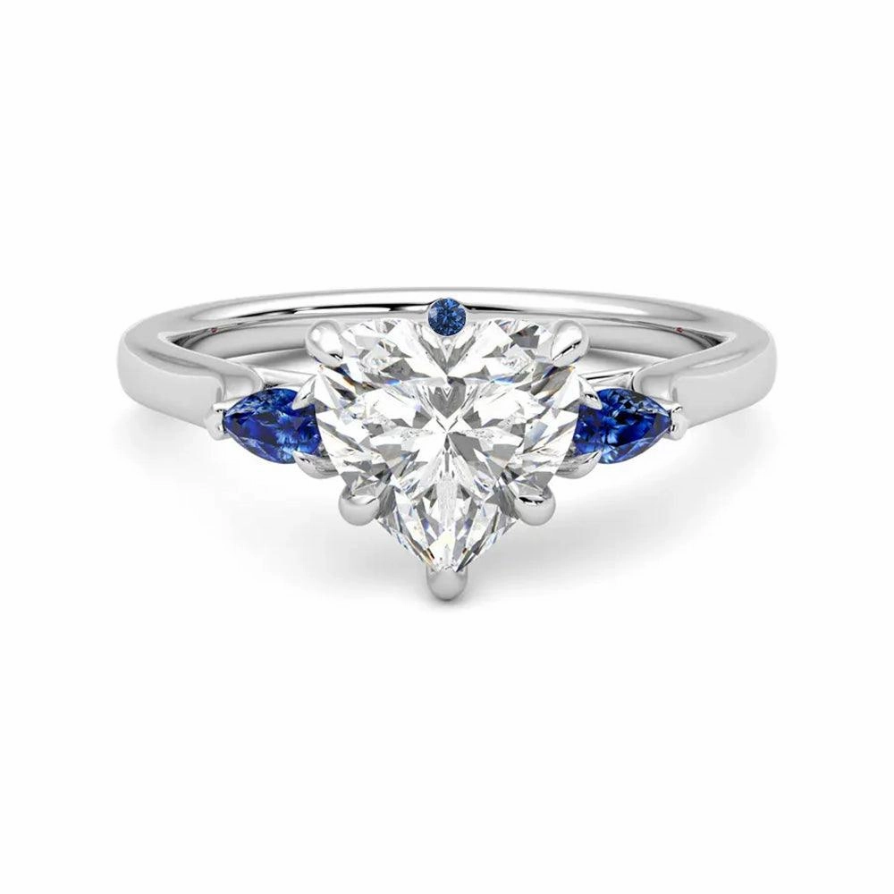 Sophisticated Vibe Elegant Mood Three Stone Heart Shaped Moissanite Engagement Ring with Hidden Anniversary Stone Accent