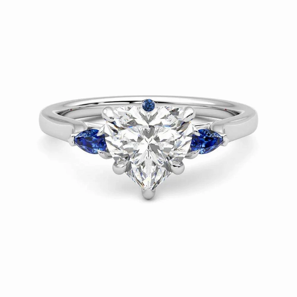 Gift Feature Structured Design Three Stone Heart Shaped Moissanite Engagement Ring with Hidden Anniversary Stone Accent