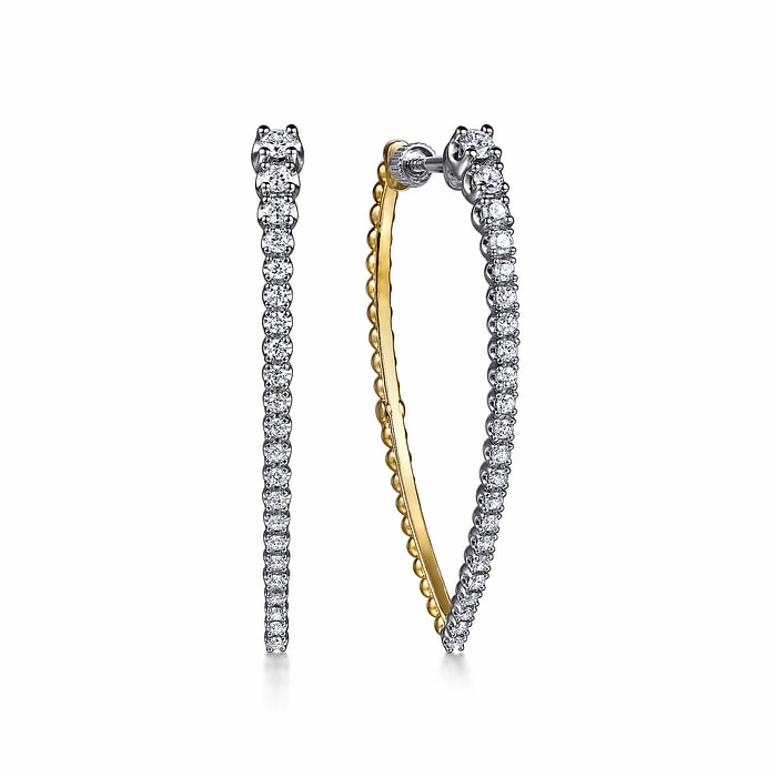 14K White and Yellow Gold Bujukan and Graduating Diamond Classic Hoop Earrings Precious Gem Multi Purpose