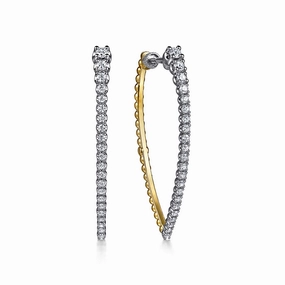 14K White and Yellow Gold Bujukan and Graduating Diamond Classic Hoop Earrings Precious Gem Multi Purpose