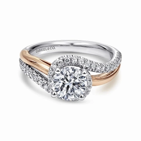 Everly - 14K White-Rose Gold Round Halo Diamond Engagement Ring Glowing Details