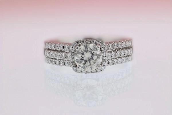 Triple Row Pave Halo Diamond Platinum Engagement Ring Exclusive Treasures
