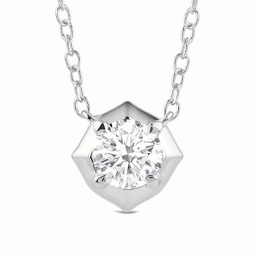 Layered Edge Hexagonal Lab Grown Diamond Solitaire Pendant Necklace