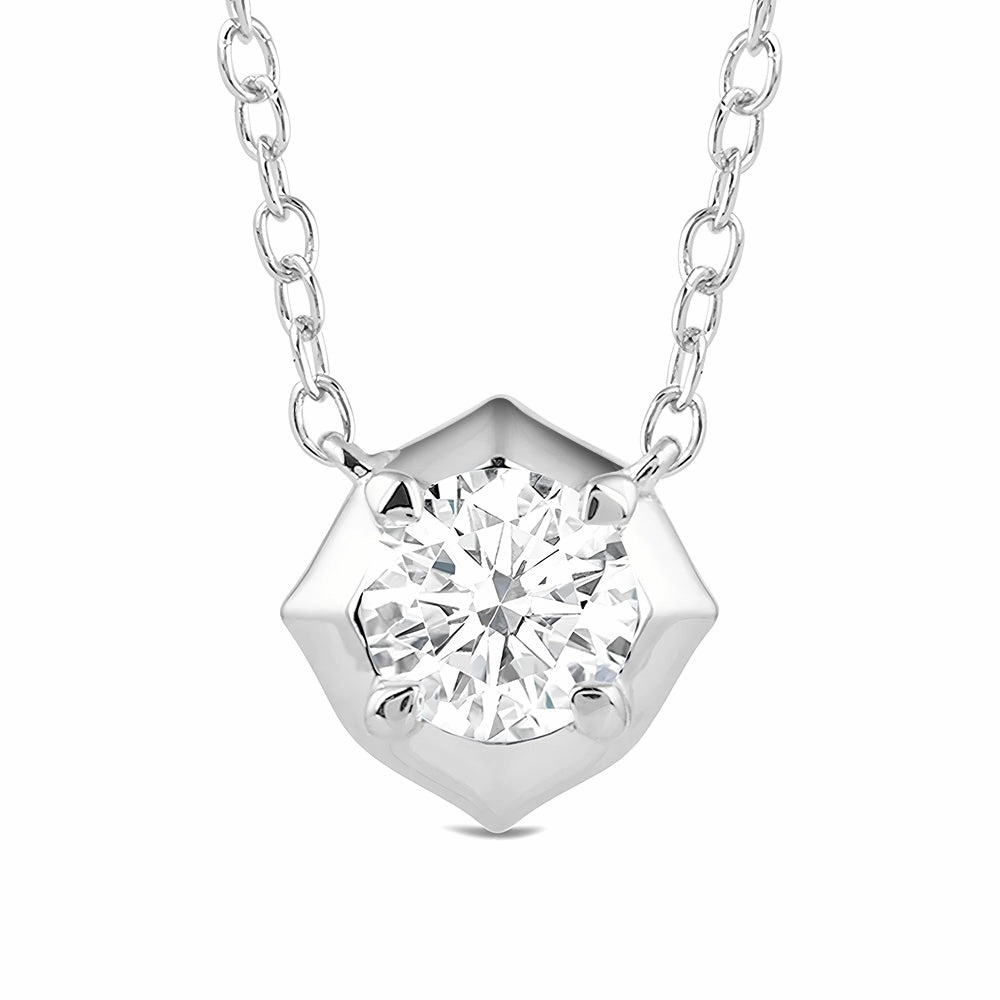 Youth Set Accent Focus Hexagonal Lab Grown Diamond Solitaire Pendant Necklace