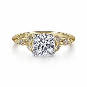 Celia - 14K White-Yellow Gold Round Diamond Engagement Ring Sleek Mood