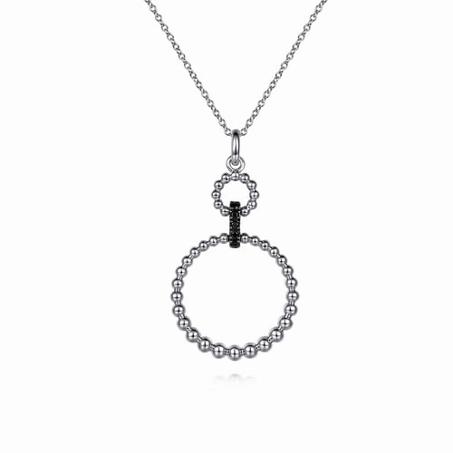 925 Sterling Silver Black Spinel Bujukan Link Drop Necklace Minimal Accent Sophisticated Jewelry