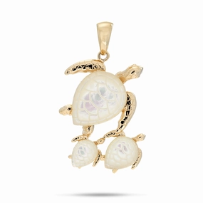 Honu Mother of Pearl Pendant in Gold - 29mm Delicate Highlight Elite Detail