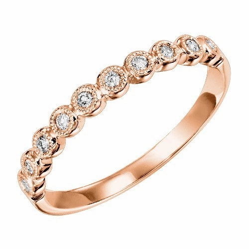 Bead Set Round Station Diamond Ring .12 Cttw 10K Rose Gold Classic Design