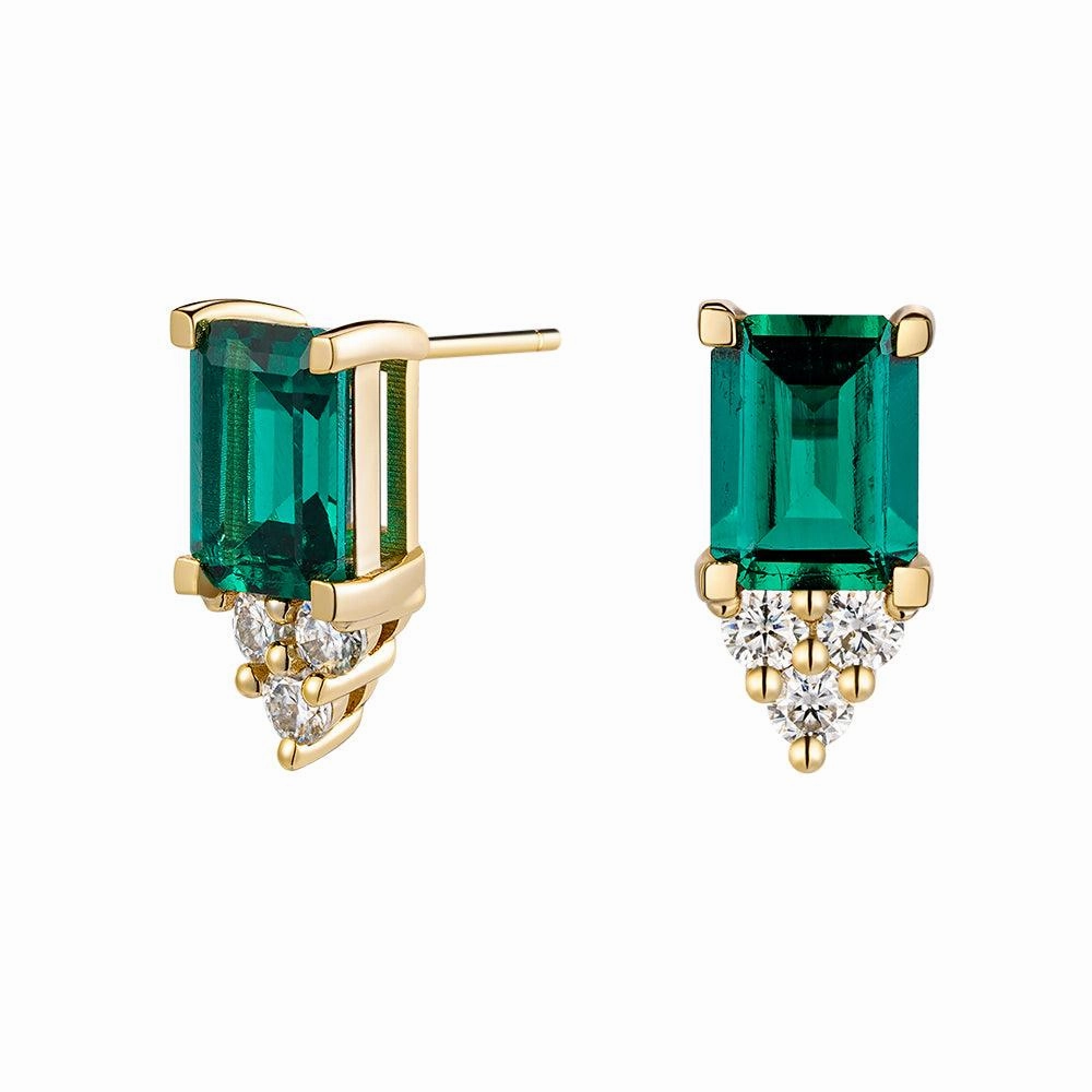 4 Ctw Emerald Cut Emerald Stud Earrings With Trio Moissanite Diamonds Minimalist Flair Chic Detail
