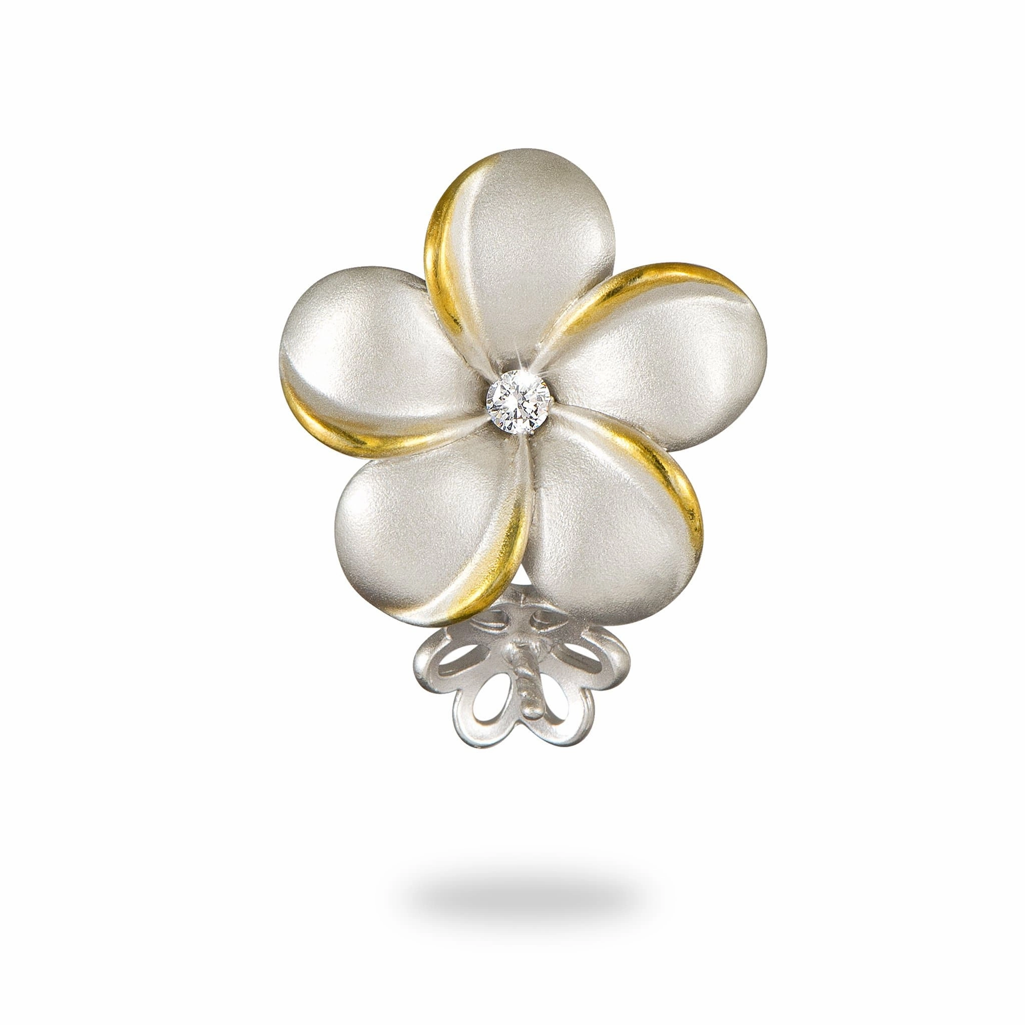 Pick A Pearl Plumeria Pendant in Sterling Silver - 15mm Trendy Feel Gleam Accent