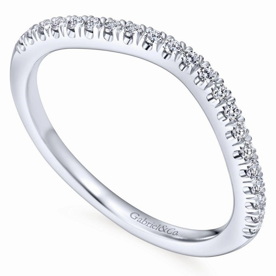 Trendy Edge Curved Pave Diamond Wedding Band 14K White Gold 373B