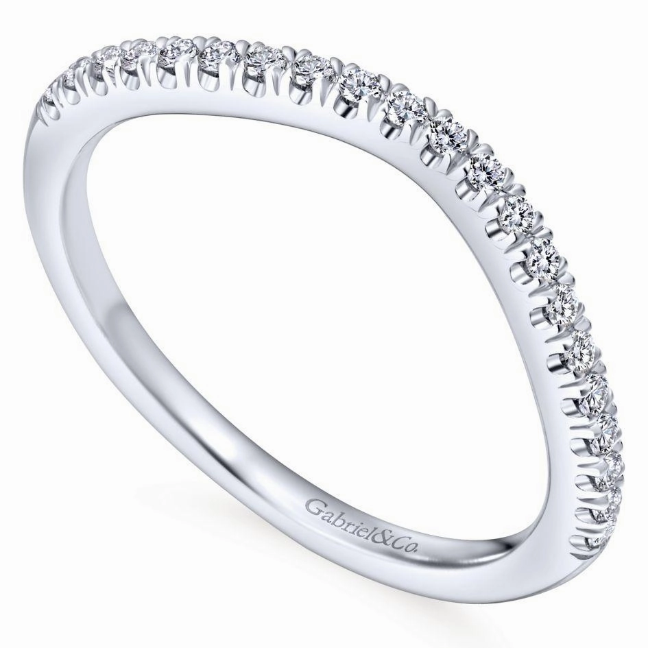 Unique Accent Lively Accent Curved Pave Diamond Wedding Band 14K White Gold 373B
