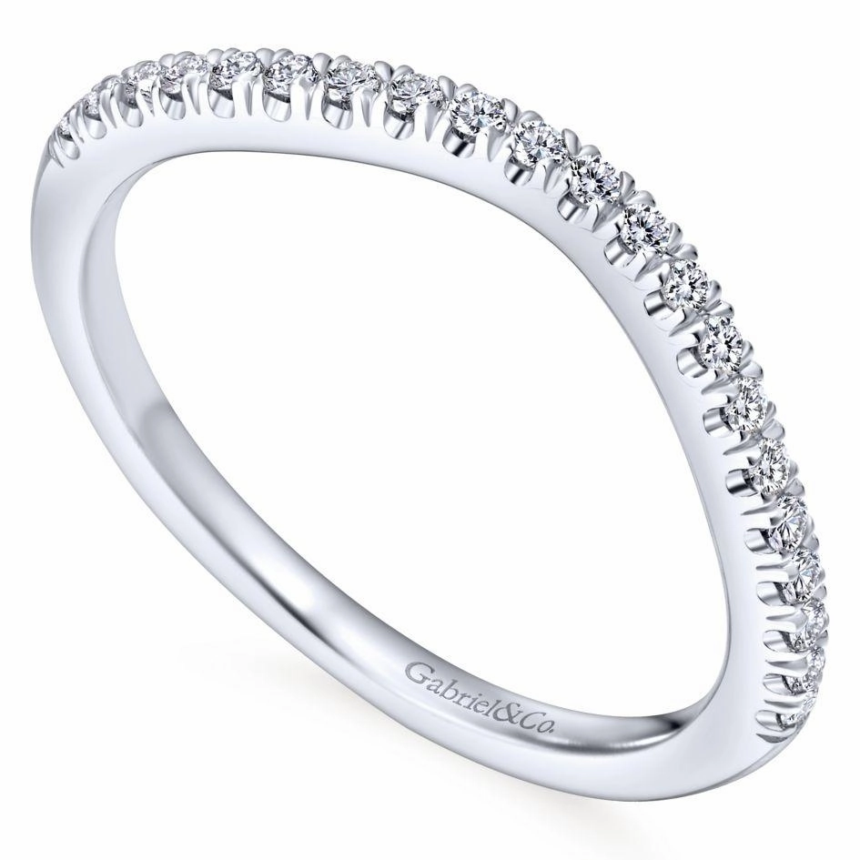Ethnic Inspiration Ornamental Object Curved Pave Diamond Wedding Band 14K White Gold 373B