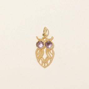 Night Shine Youth Set Amethyst Milgrained & Openwork Owl Bird Charm | 0.60ctw
