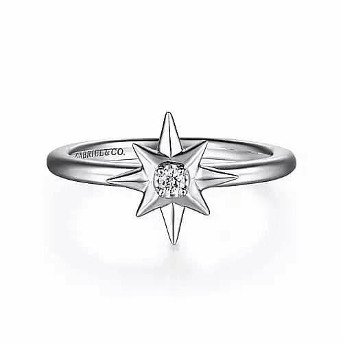 925 Sterling Silver Diamond Starburst Ring Romantic Vibe Creative Look