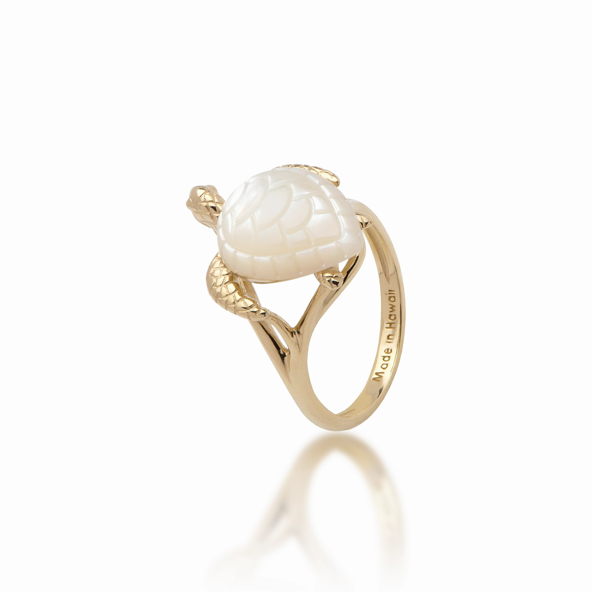 Luminous Finish Glistening Shine Honu Mother of Pearl Ring in Gold - 14mm