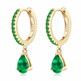 Luxury Craftsmanship high contrast Emerald Tear Drop Hoop Earrings | S925