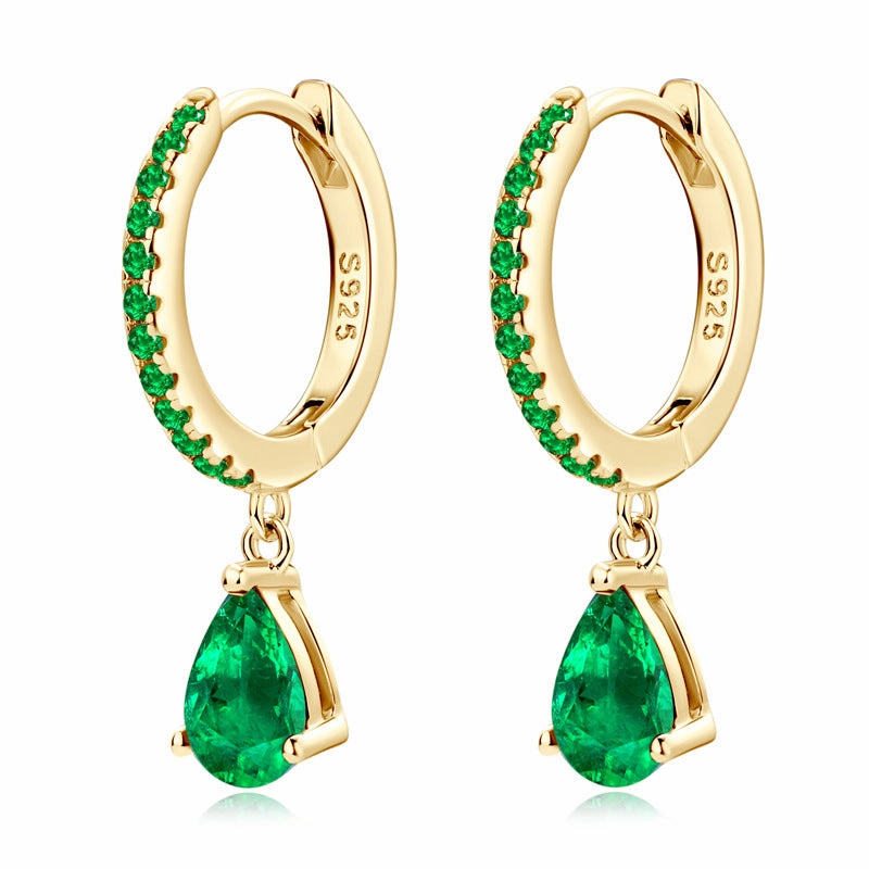 Luxury Craftsmanship high contrast Emerald Tear Drop Hoop Earrings | S925