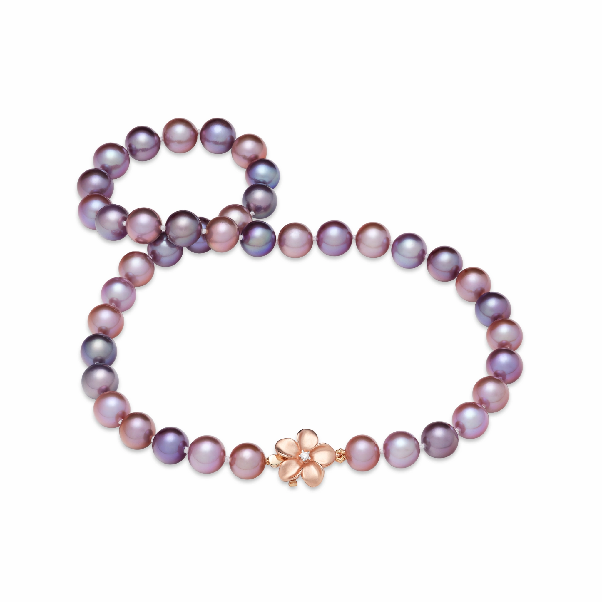 18.5" Freshwater Pearl Strand with Diamond Plumeria Clasp in Rose Gold - 9-13mm Fresh Edge