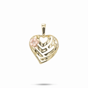 Aloha Heart Plumeria Pendant in Two Tone Gold with Diamond - 18mm Bridal Moment Effortless Charm