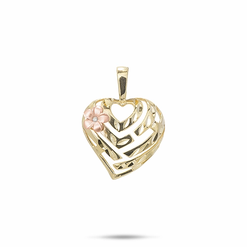 Model Shot Office Chic Aloha Heart Plumeria Pendant in Two Tone Gold with Diamond - 18mm