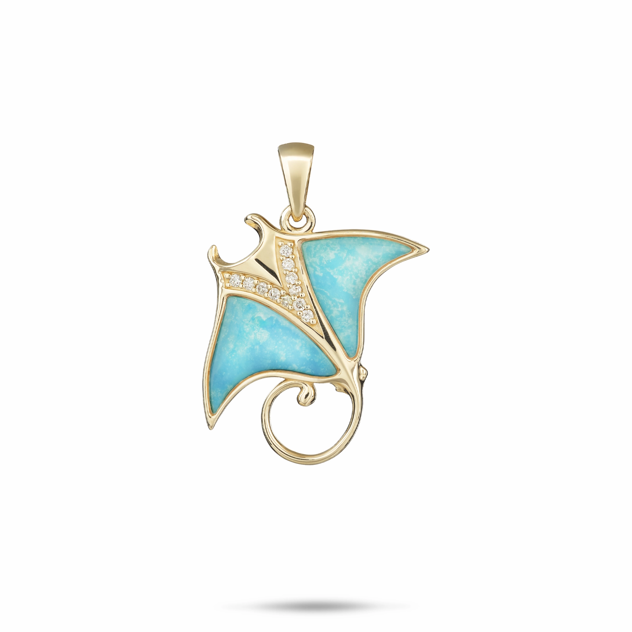 Sealife Manta Ray Turquoise Pendant in Gold with Diamonds - 21mm Evening Ready