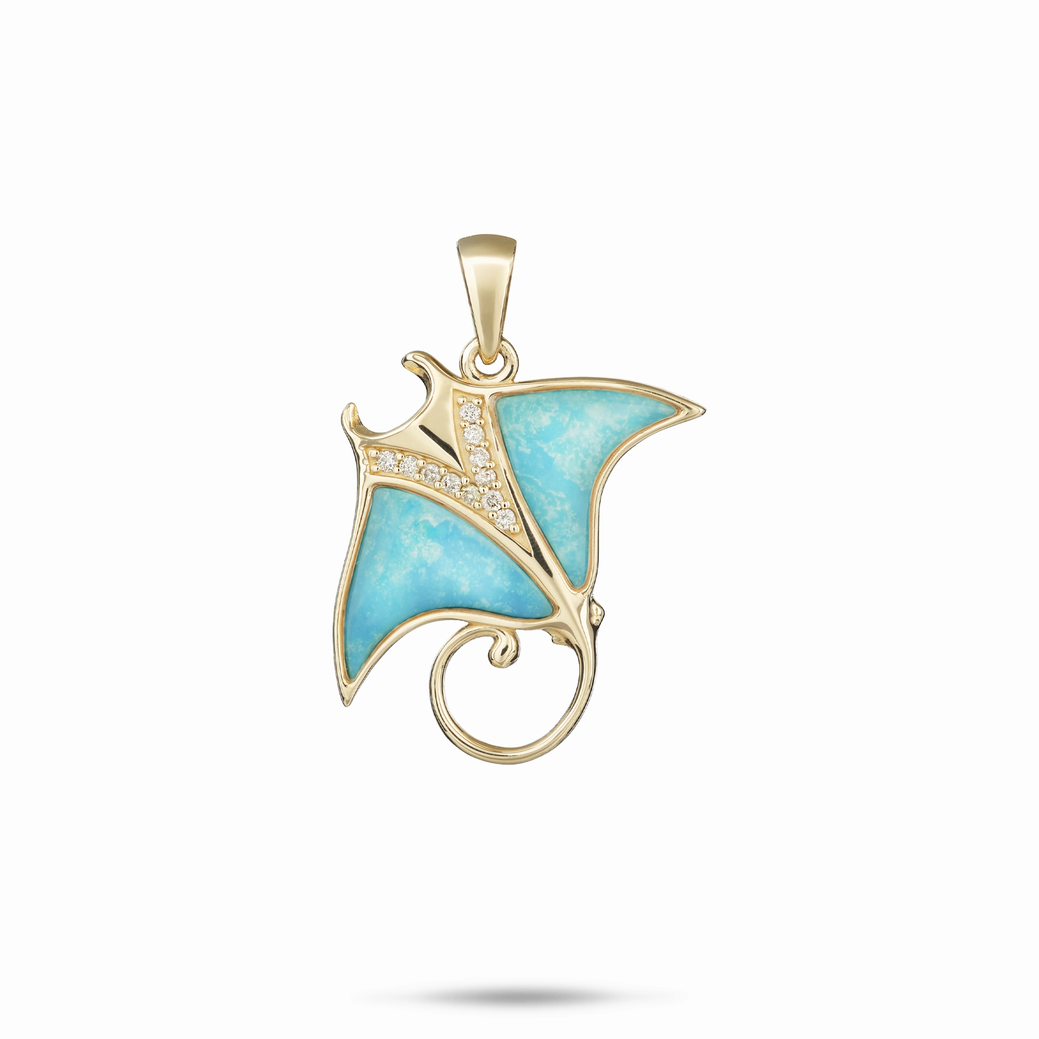 Sealife Manta Ray Turquoise Pendant in Gold with Diamonds - 21mm Unique Glow Trendy Touch