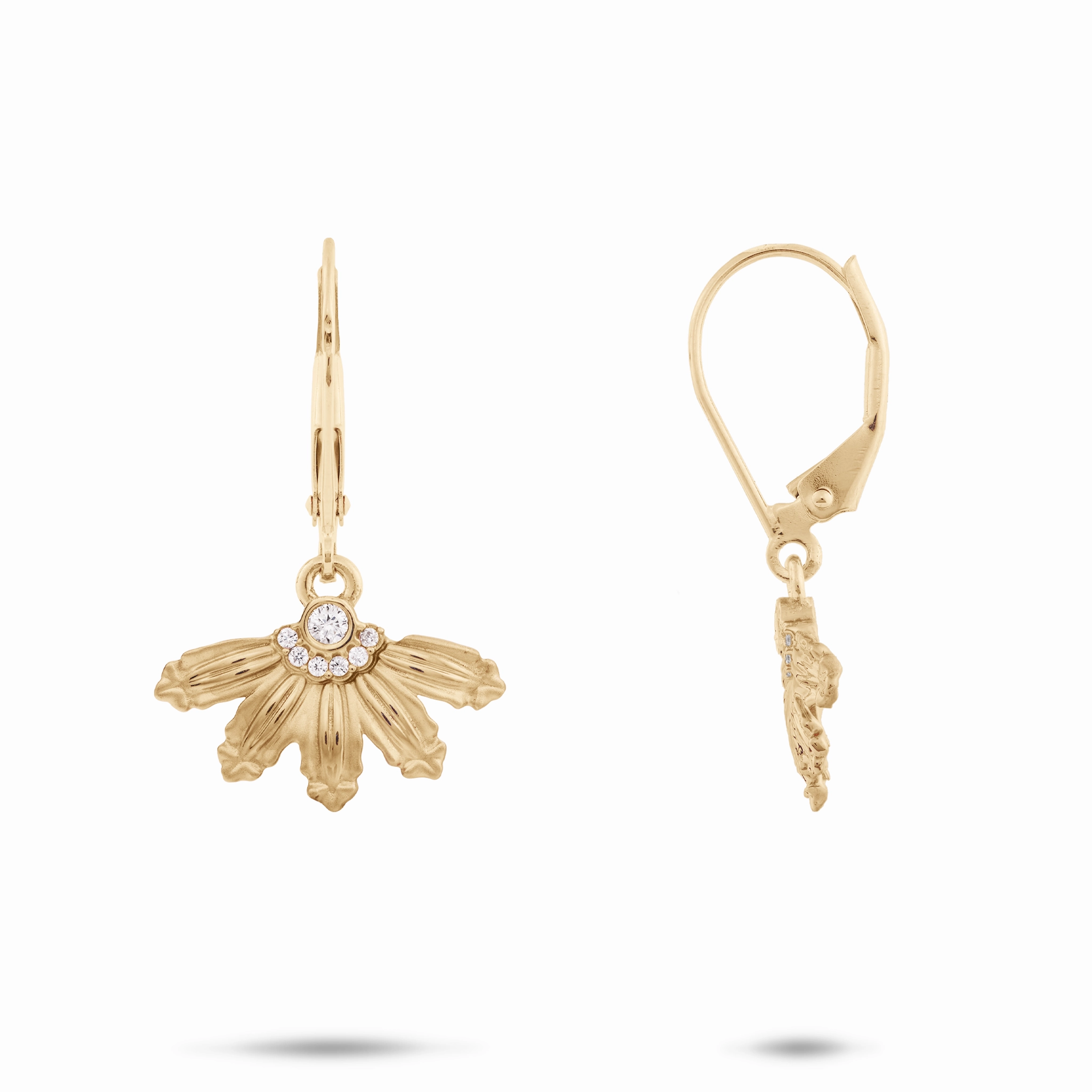 Mountain Naupaka Earrings in Gold with Diamonds - 10mm Soft Style Sculpted Sparkle