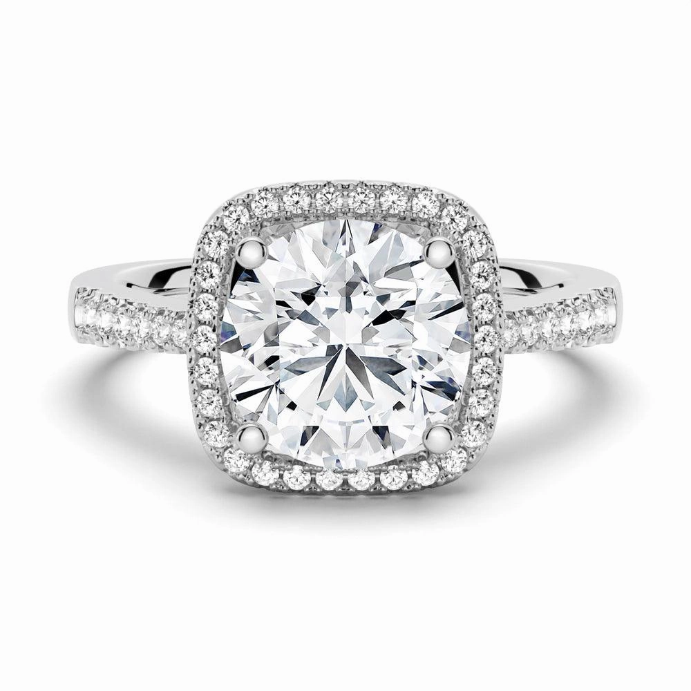 Exclusive Touch Four Prongs Pav?? Halo Moissanite Engagement Ring