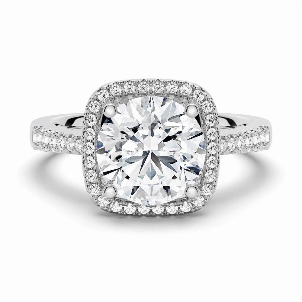 Fashion Pairing Sleek Charm Four Prongs Pav?? Halo Moissanite Engagement Ring