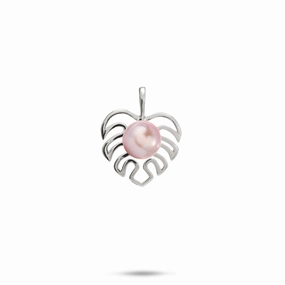 Precious Piece Pick A Pearl Monstera Pendant in White Gold - 14mm