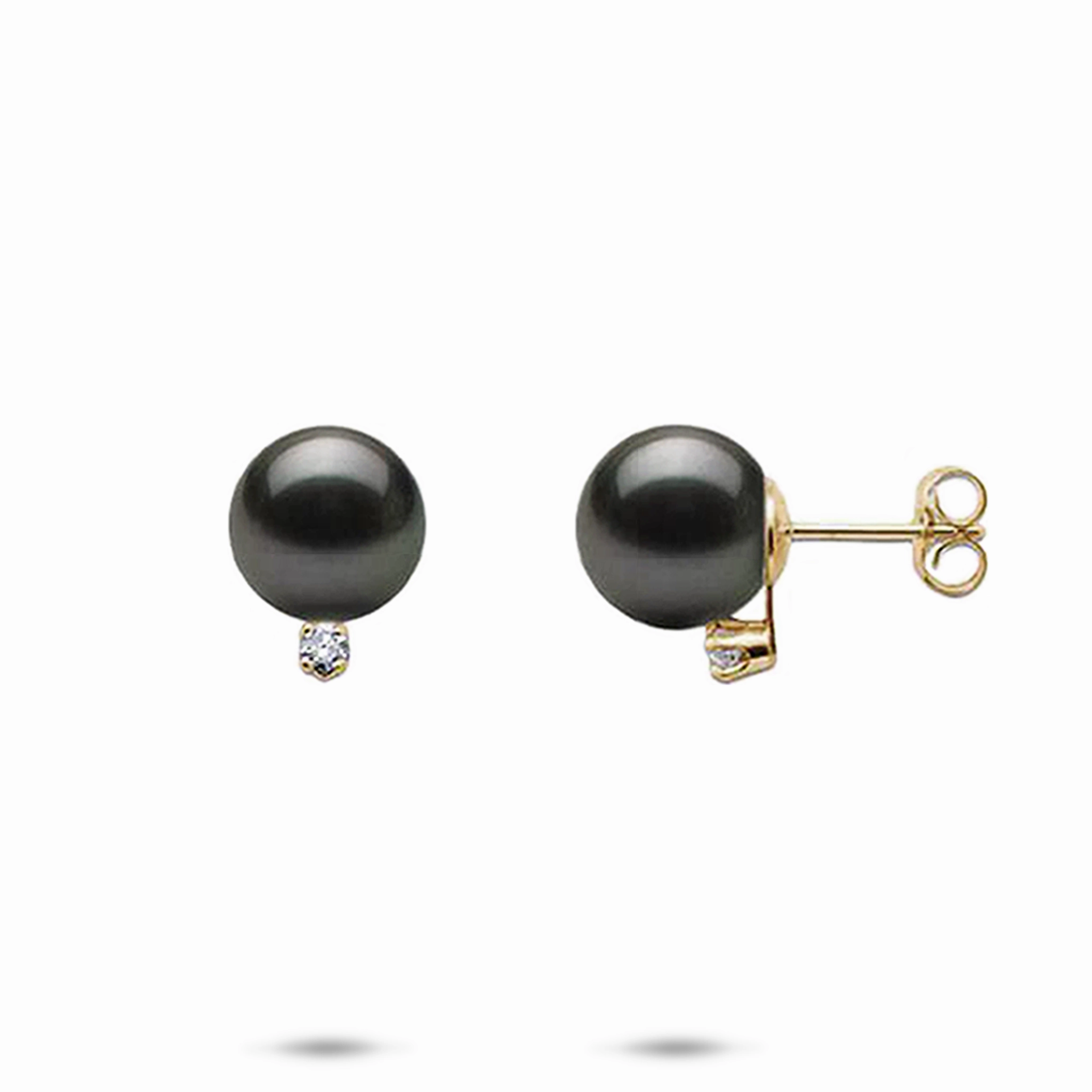 City Stroll Tahitian Black Pearl Earrings in Gold with Diamonds - 9-10mm