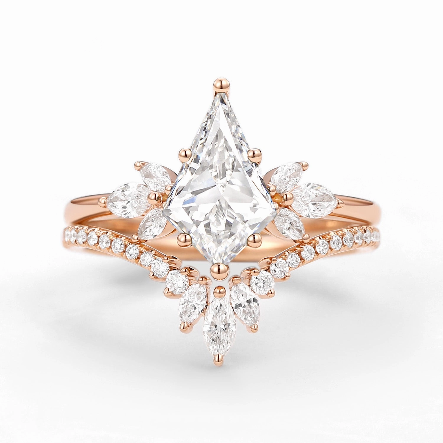 Fairy Ring - Kite Cut Lab Grown Diamond Butterfly Engagement Ring Set 2pcs - Flutter Modern Detail