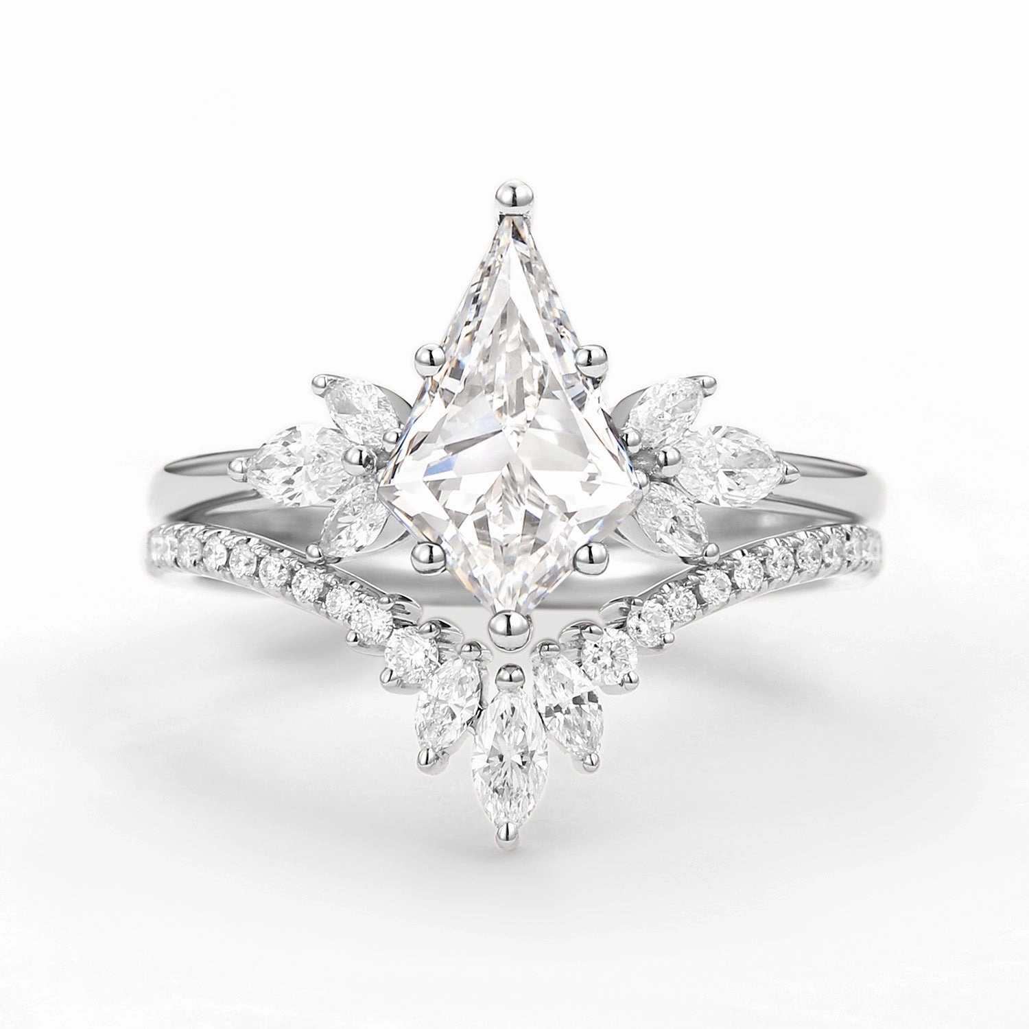 Urban Minimal Fairy Ring - Kite Cut Lab Grown Diamond Butterfly Engagement Ring Set 2pcs - Flutter