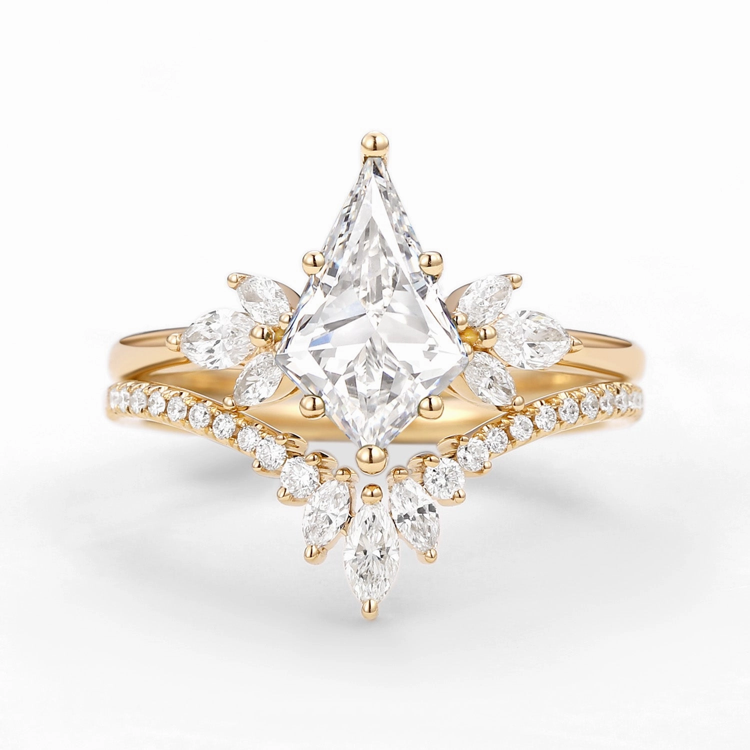 Fairy Ring - Kite Cut Lab Grown Diamond Butterfly Engagement Ring Set 2pcs - Flutter Custom Gifts