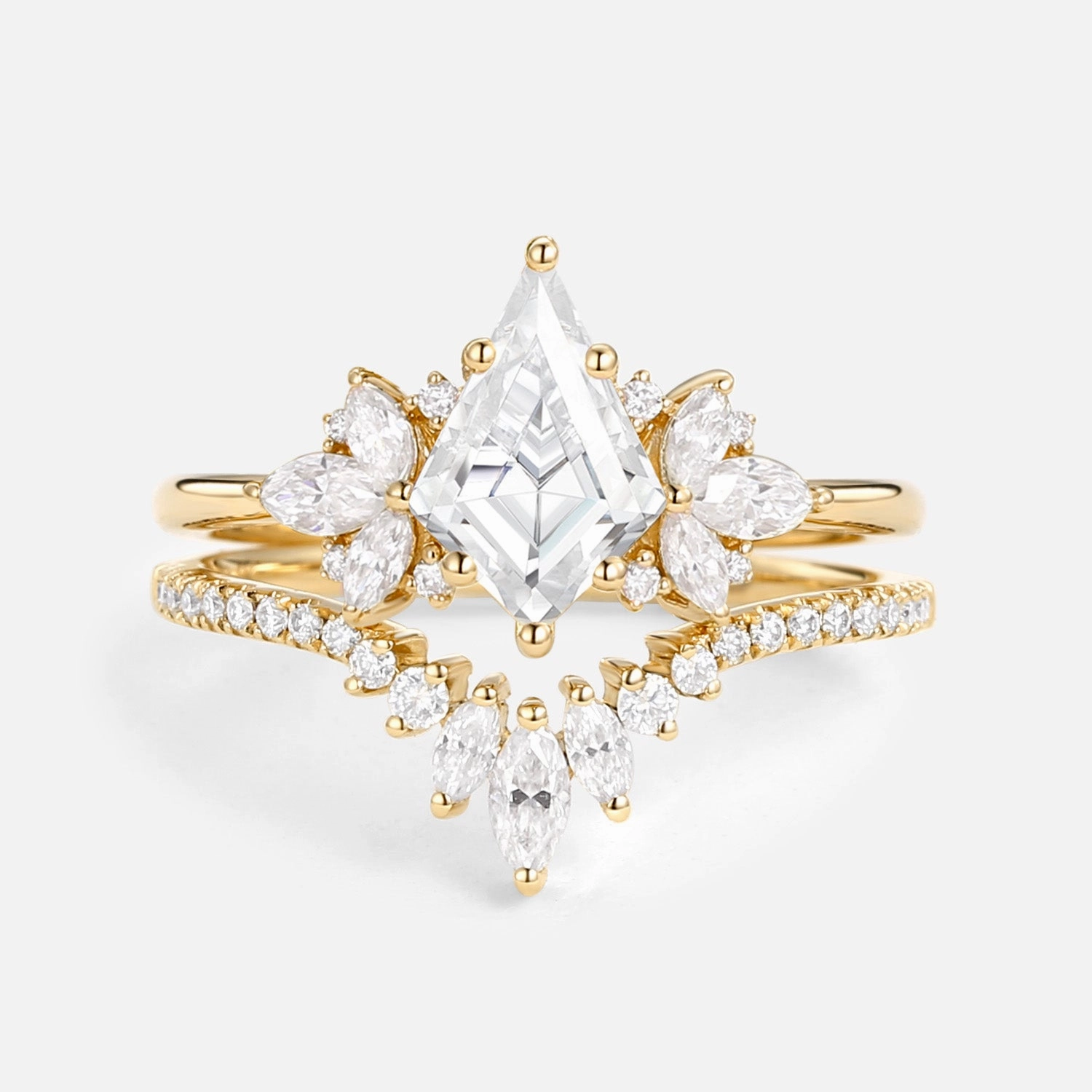 Fairy Ring - Kite Cut Moissanite Butterfly Cluster Ring Set 2pcs Effortless Design