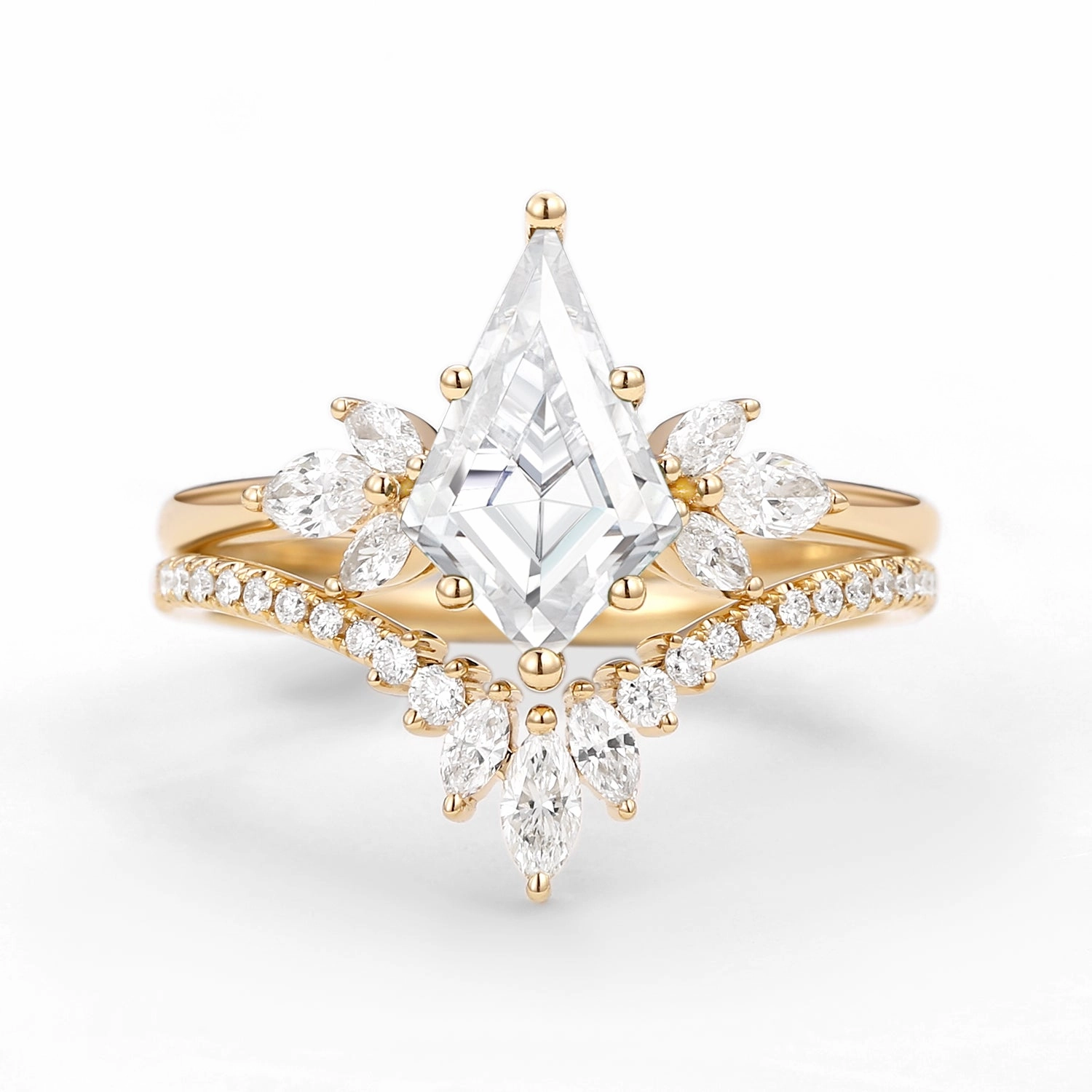 Precious Finish Fairy Ring - Kite Cut Moissanite Butterfly Engagement Ring Set 2pcs