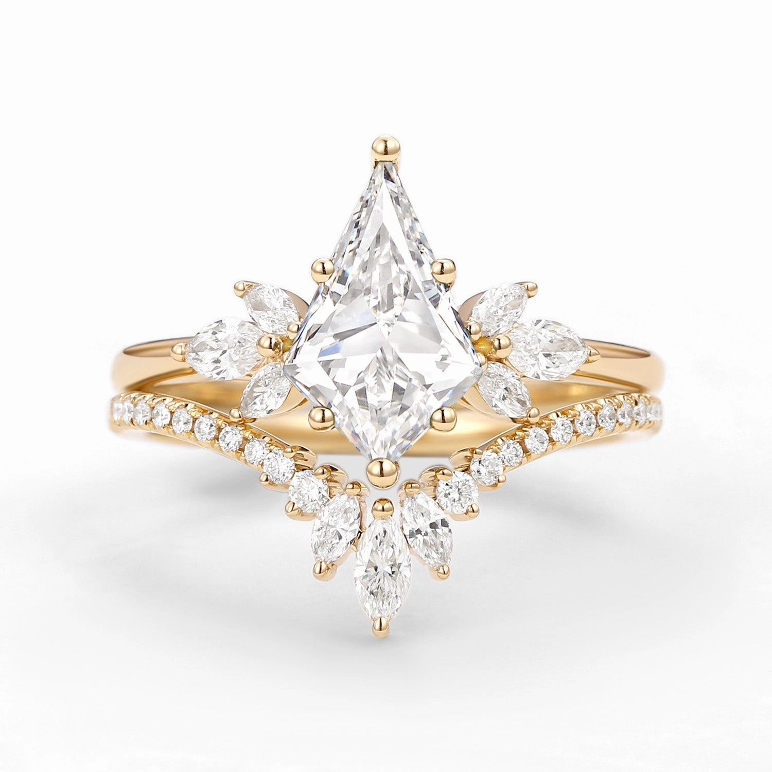 Fairy Ring - Kite Cut Moissanite Butterfly Engagement Ring Set 2pcs Minimal Aesthetic