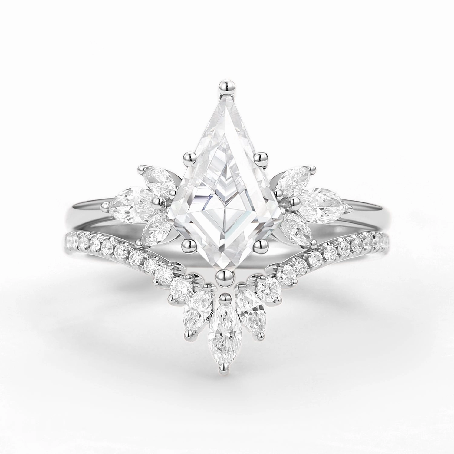 Fairy Ring - Kite Cut Moissanite Butterfly Engagement Ring Set 2pcs Minimalist Finish