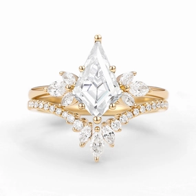 Precious Finish Fairy Ring - Kite Cut Moissanite Butterfly Engagement Ring Set 2pcs