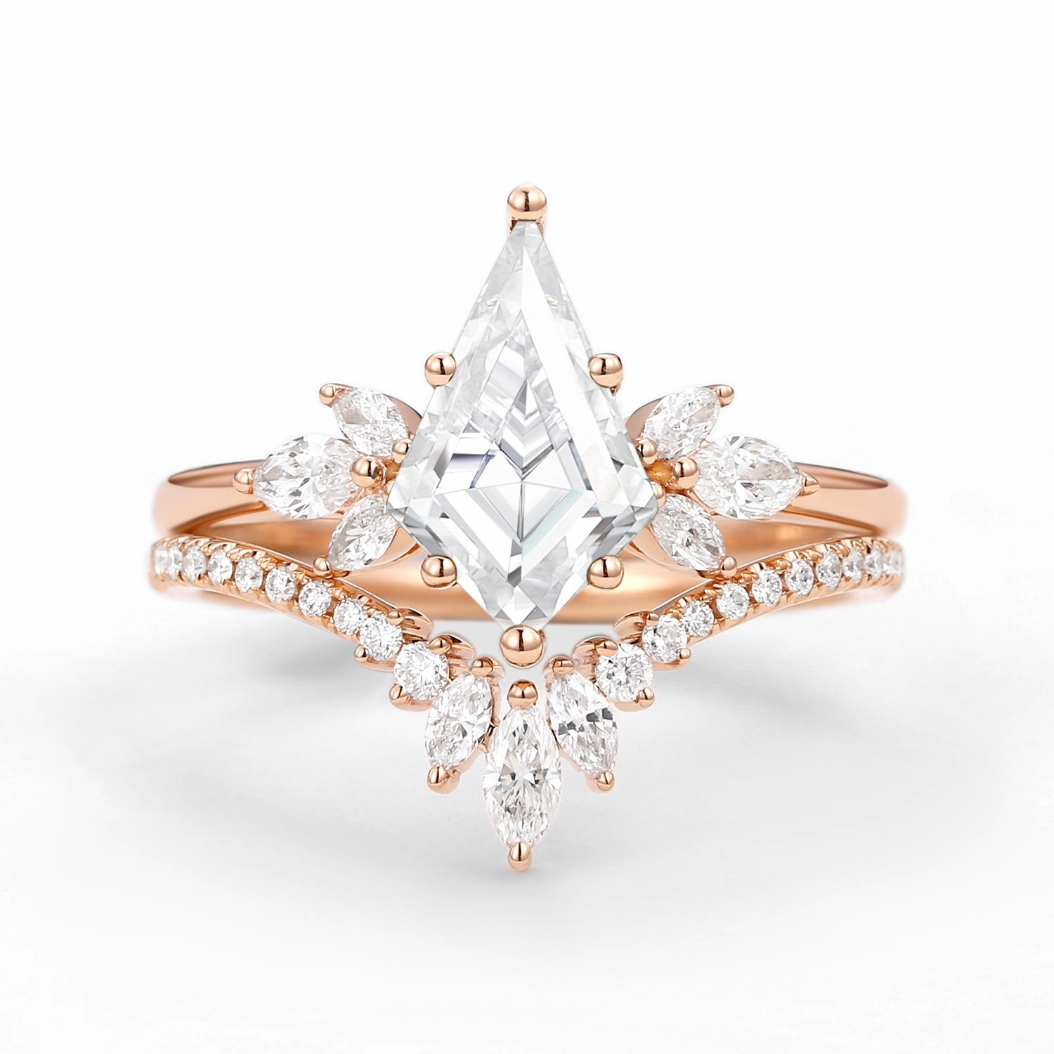 Fairy Ring - Kite Cut Moissanite Butterfly Engagement Ring Set 2pcs Signature Look