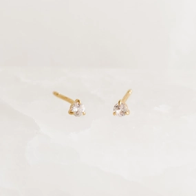 Luxury Charm April Birthstone Stud Earrings 14k Gold - White Sapphire