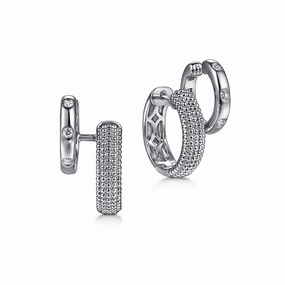 Shiny Texture Sterling Silver Bujukan White Sapphire Huggies Earrings