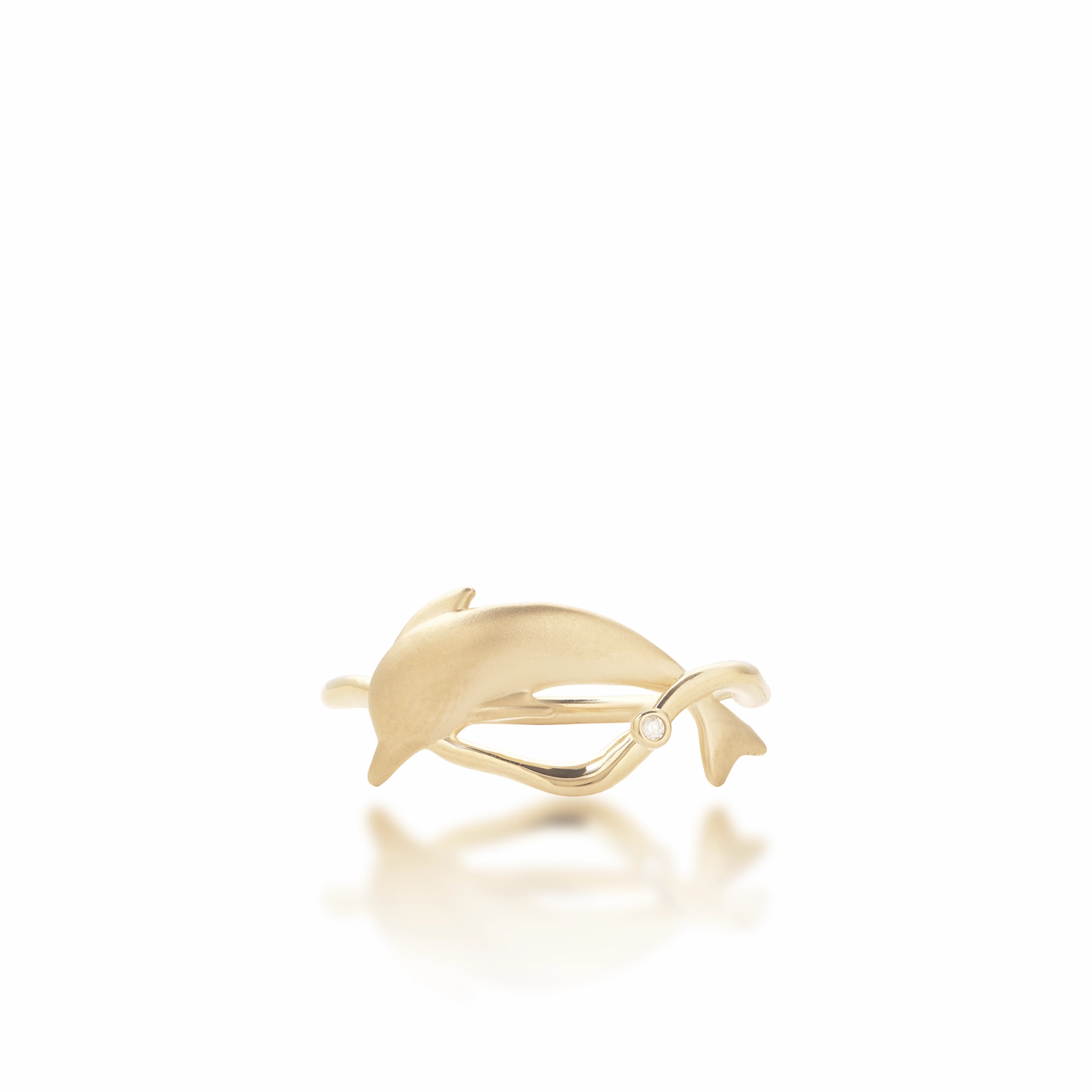 Handcrafted Art Bubble Dolphin Ring in Gold with Diamond - 10mm